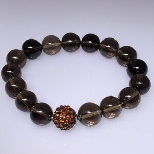 Smoky Quartz beaded bracelet with rhinestone spacer, NWOT